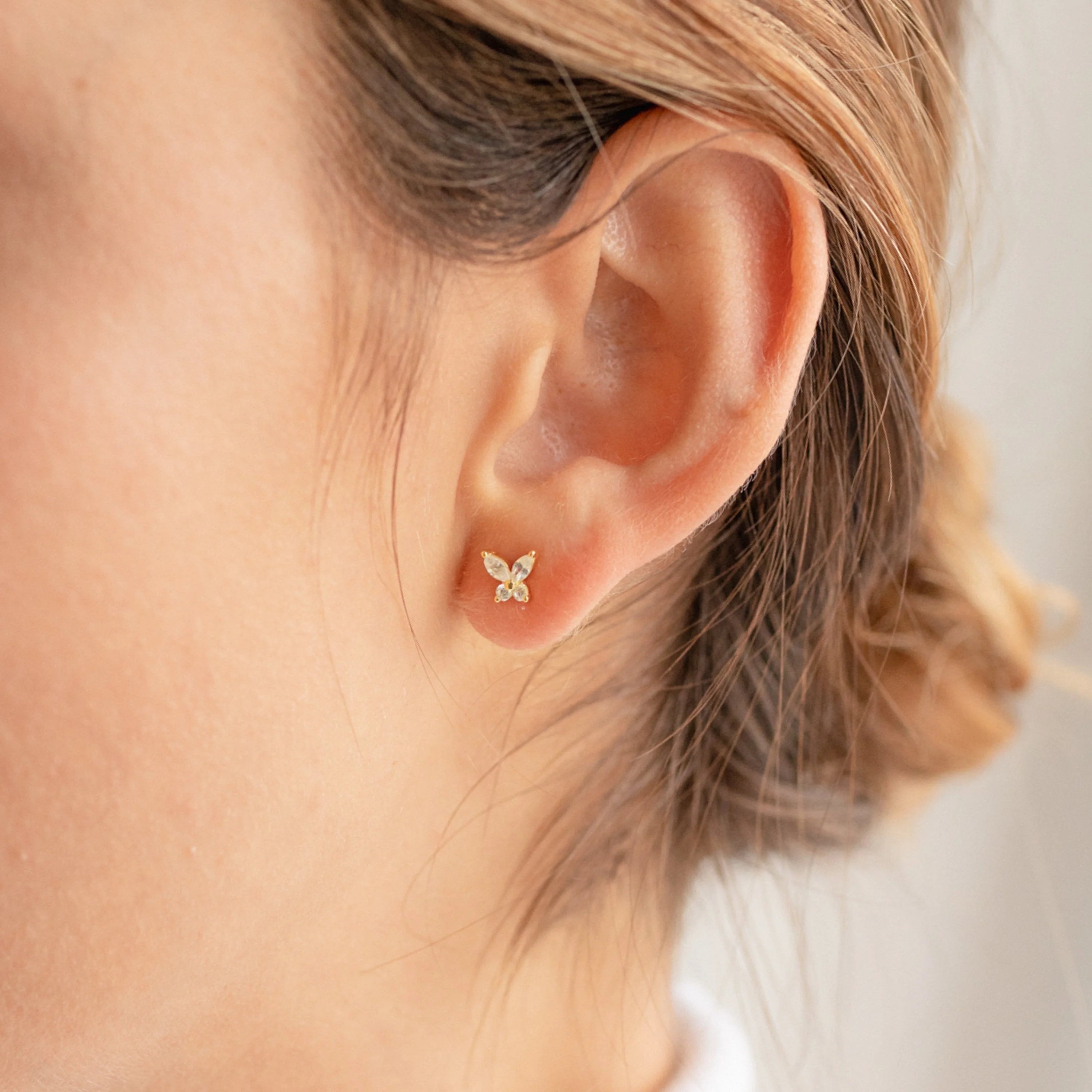 Butterfly Diamond Studs  Silver 18K Gold Plated