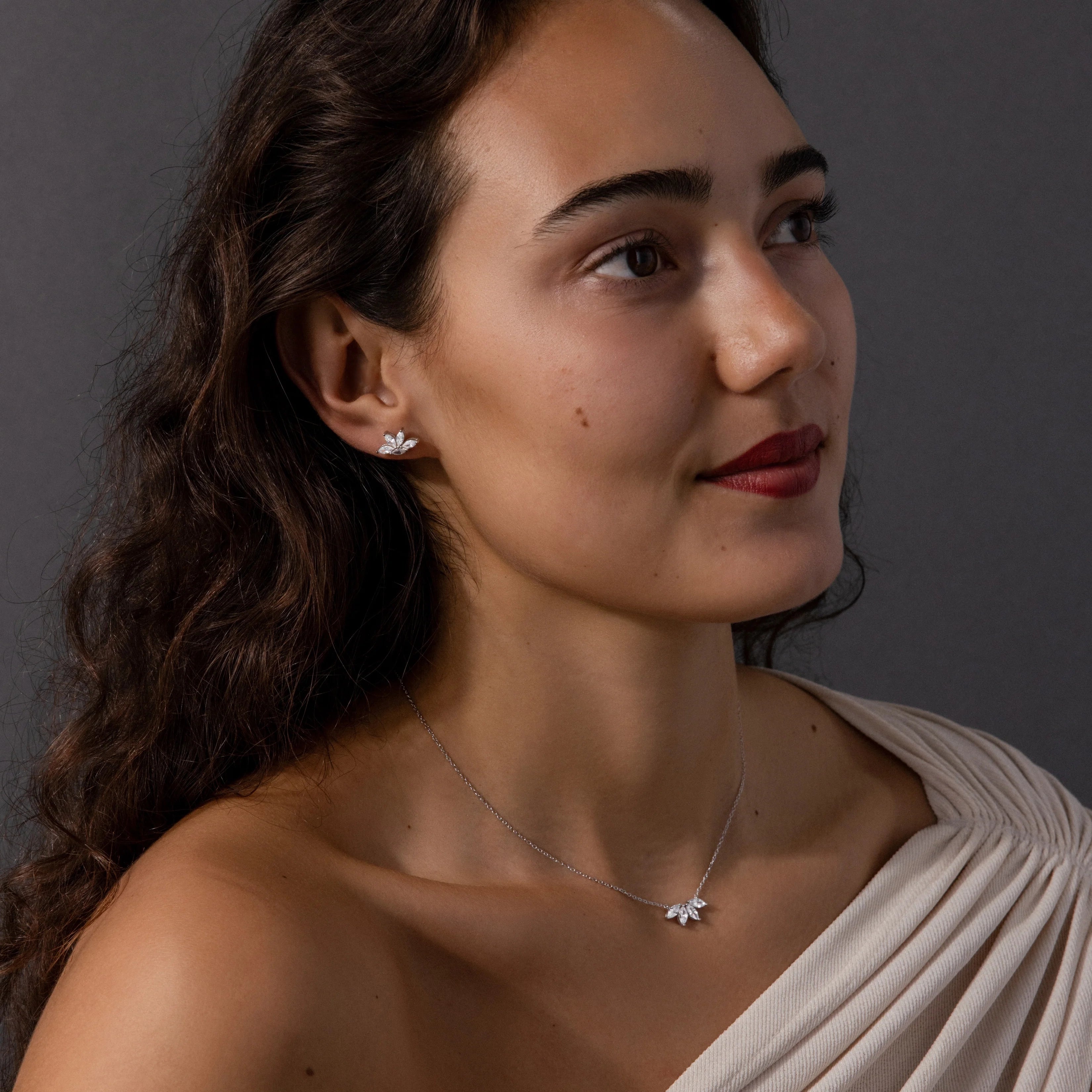 Marquise Diamond Necklace & Earrings Set Silver 18K Gold Plated