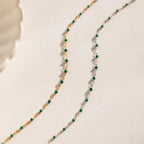 Emerald Beads Station Necklace Silver 18K Gold Plated