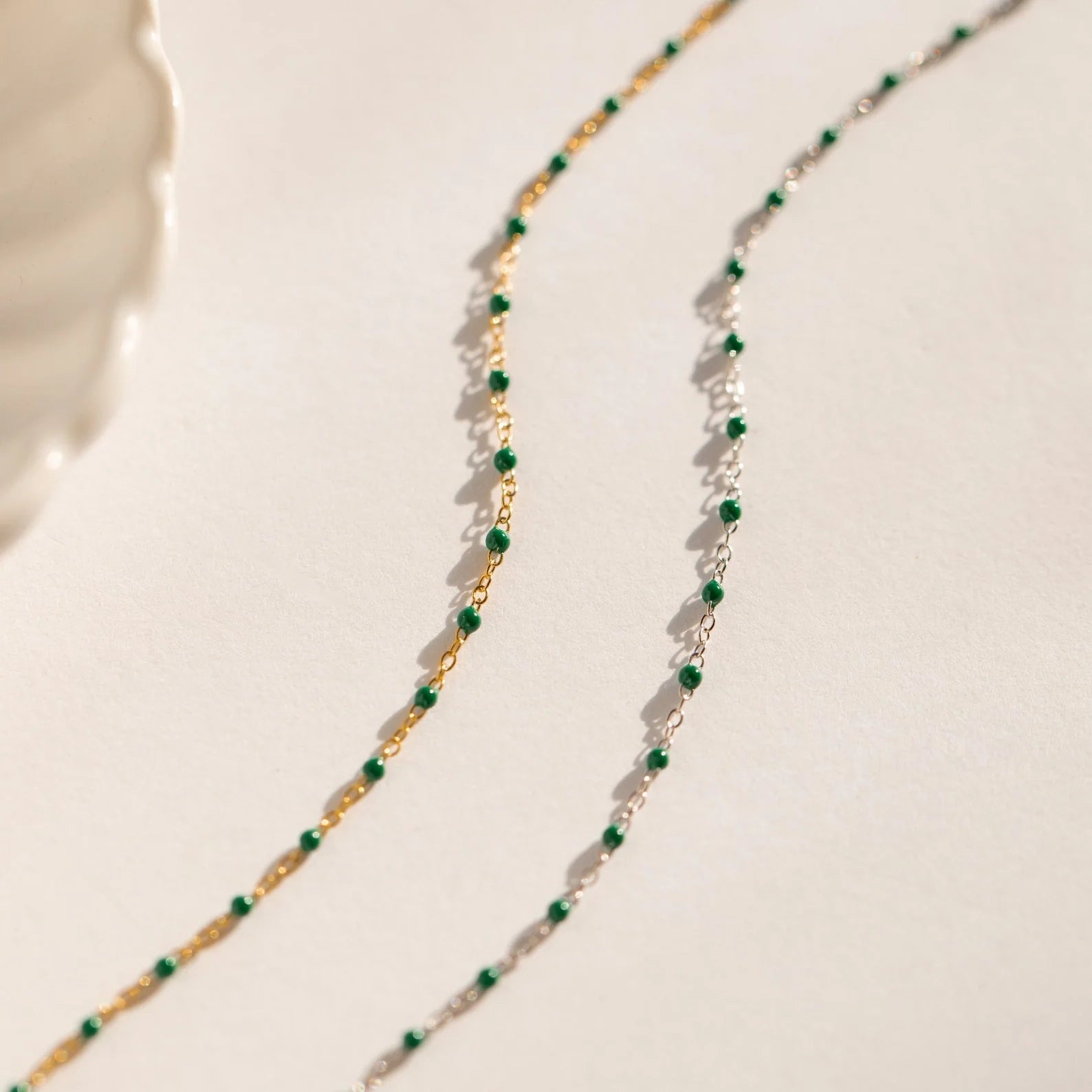 Emerald Beads Station Necklace Silver 18K Gold Plated