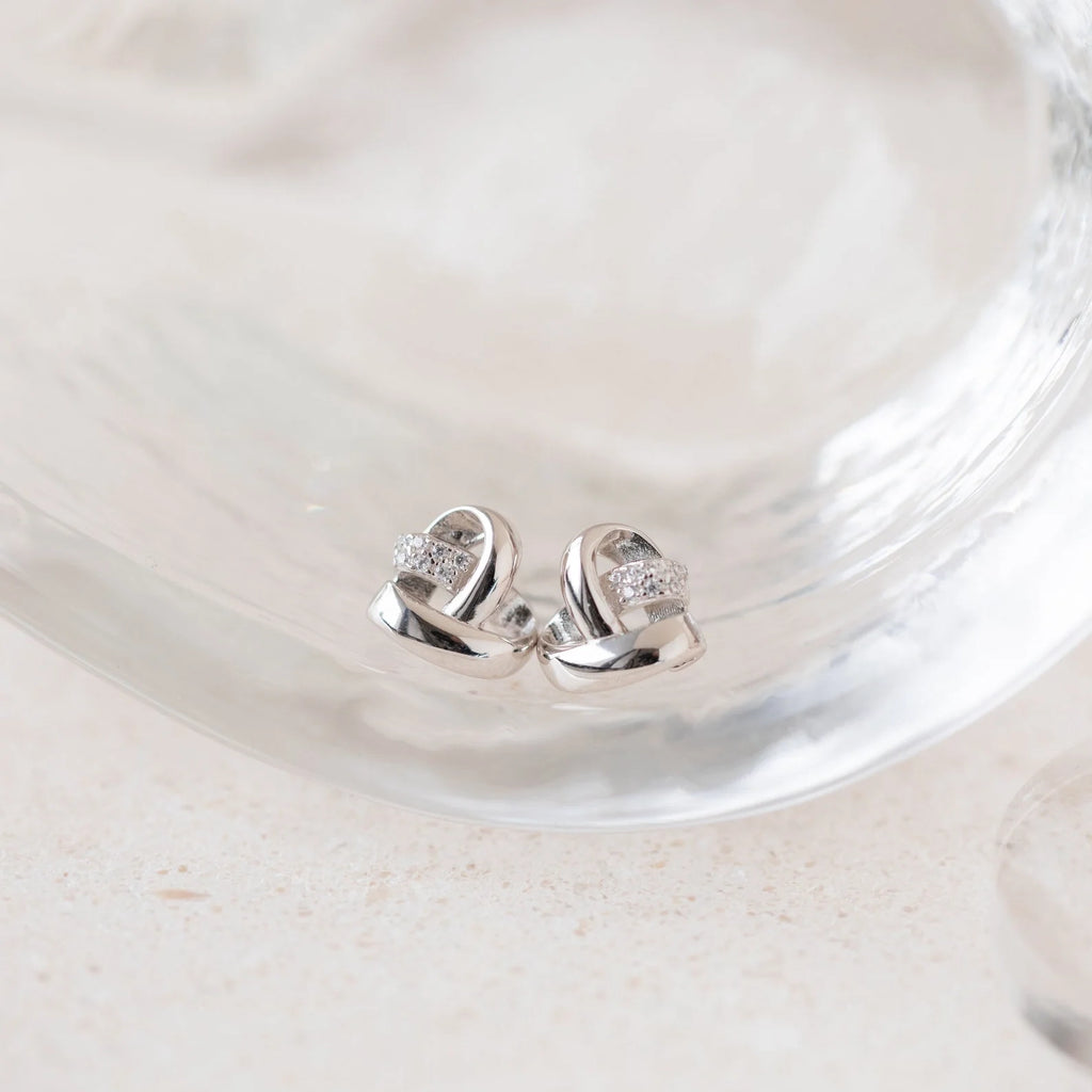 Heart Charm Knot Studs Silver 18K Gold Plated