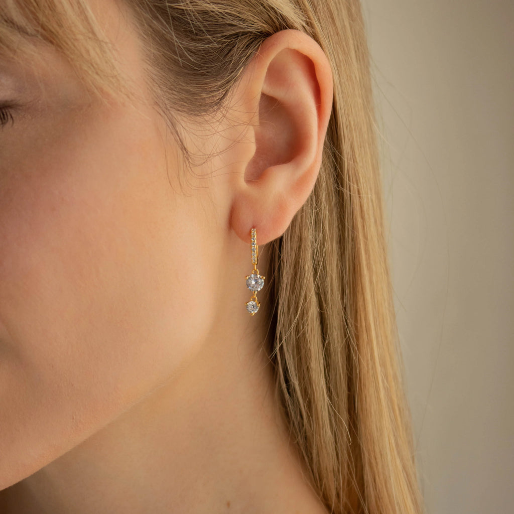 Diamond Pave Drop Huggies Silver 18K Gold Plated