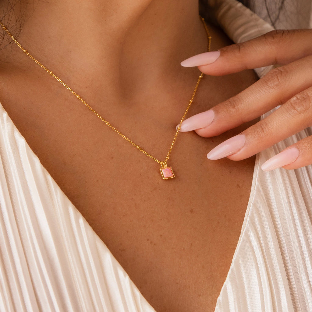 Pink Opal Pendant Necklace Silver 18K Gold Plated