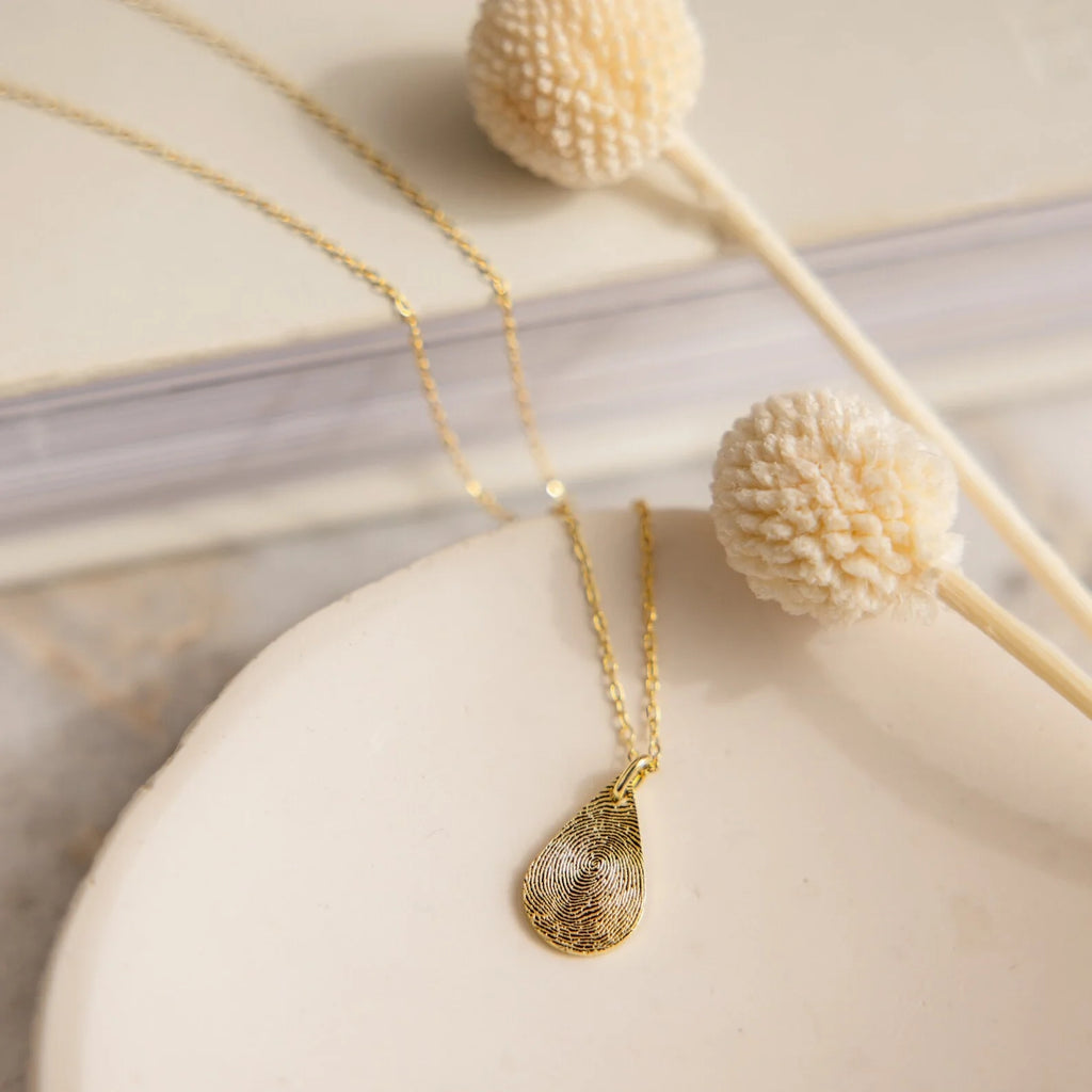 Tear Drop Fingerprint Necklace Silver 18K Gold Plated