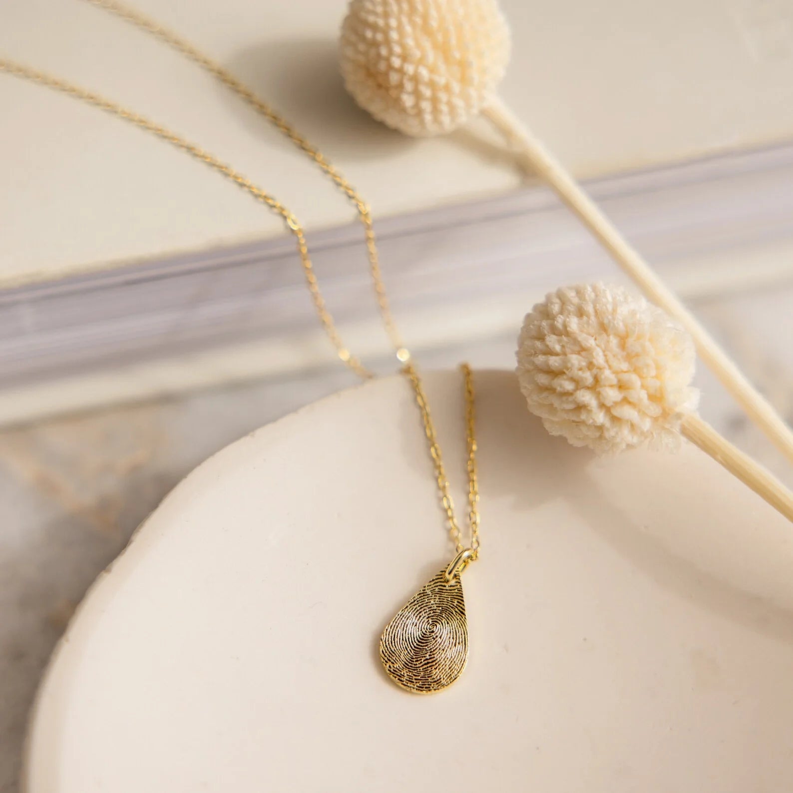 Tear Drop Fingerprint Necklace Silver 18K Gold Plated
