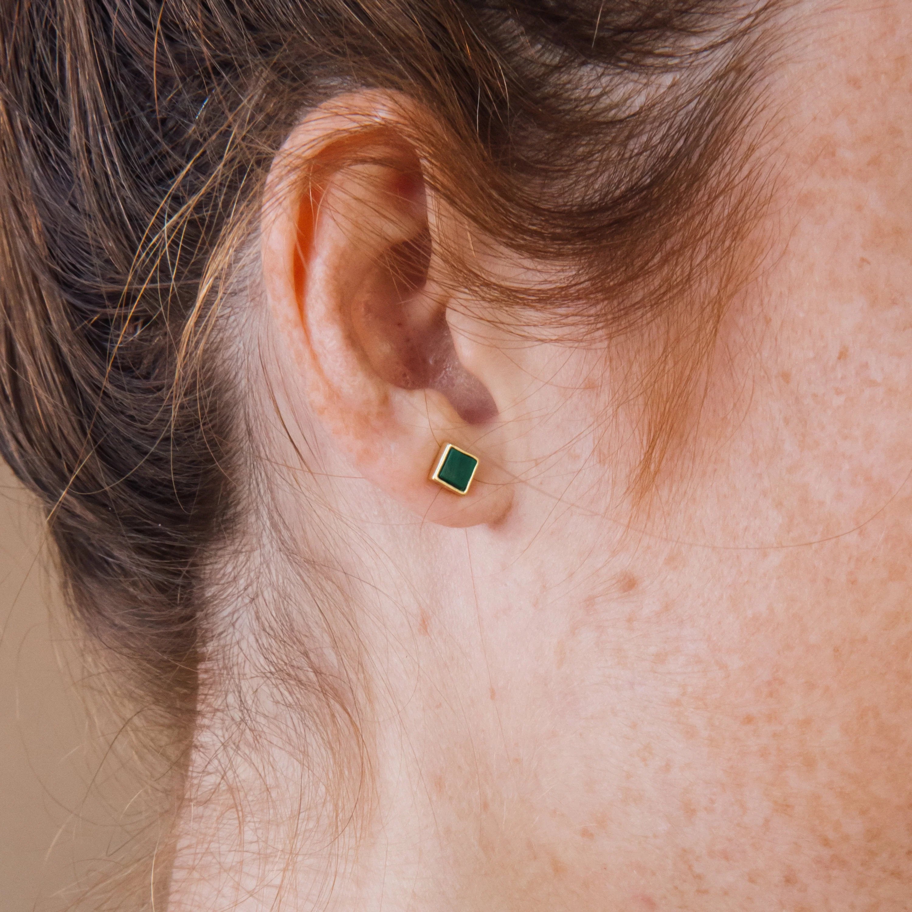 Malachite Studs  Silver 18K Gold Plated