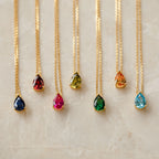 Teardrop Garnet Necklace Silver 18K Gold Plated