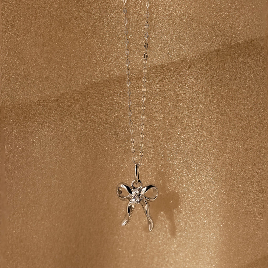 Diamond Bow Charm Silver 18K Gold Plated