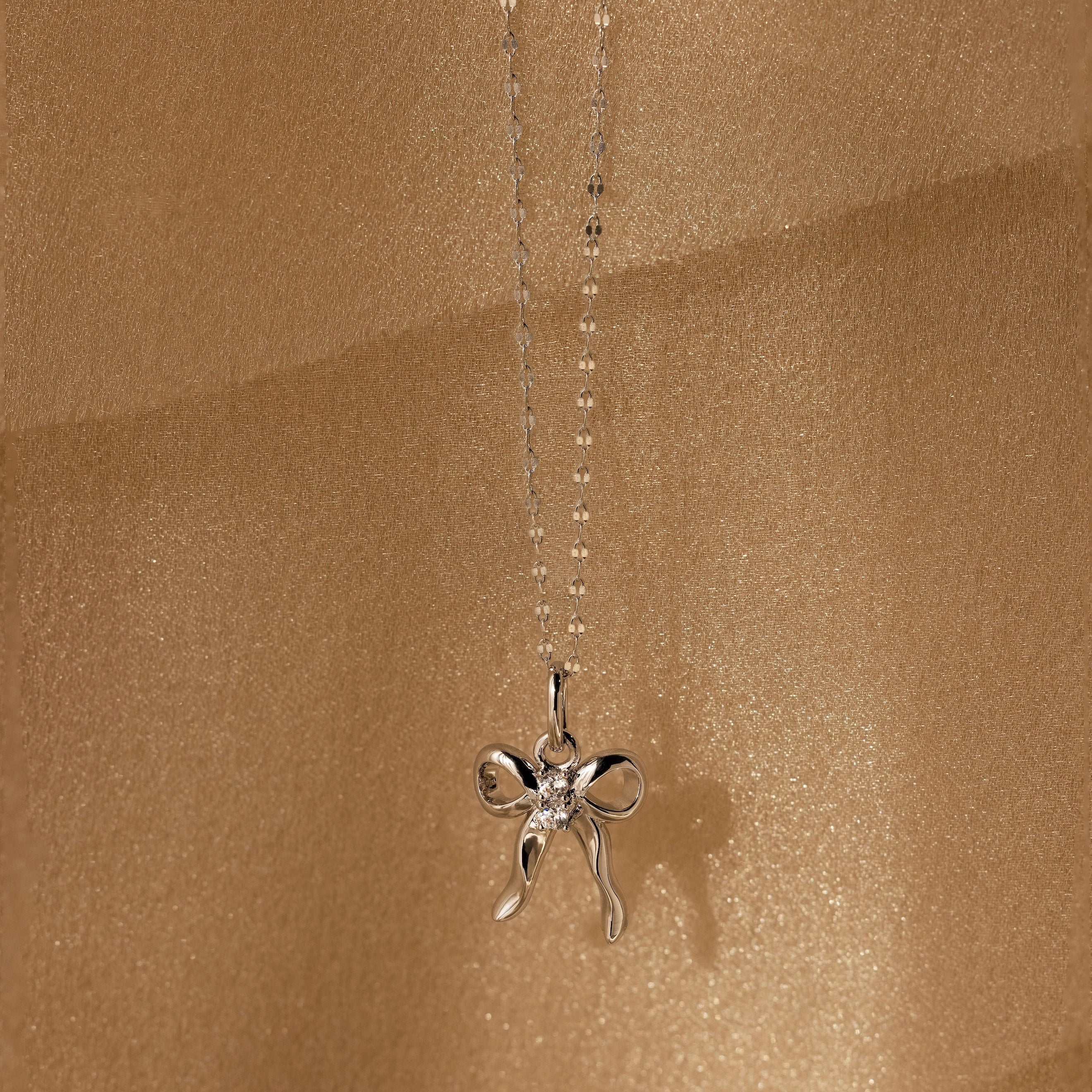 Diamond Bow Charm Silver 18K Gold Plated