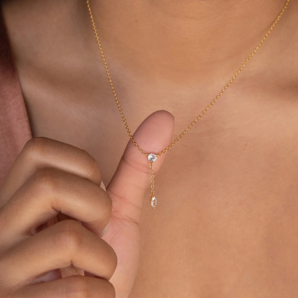 Diamond Lariat Necklace Silver 18K Gold Plated