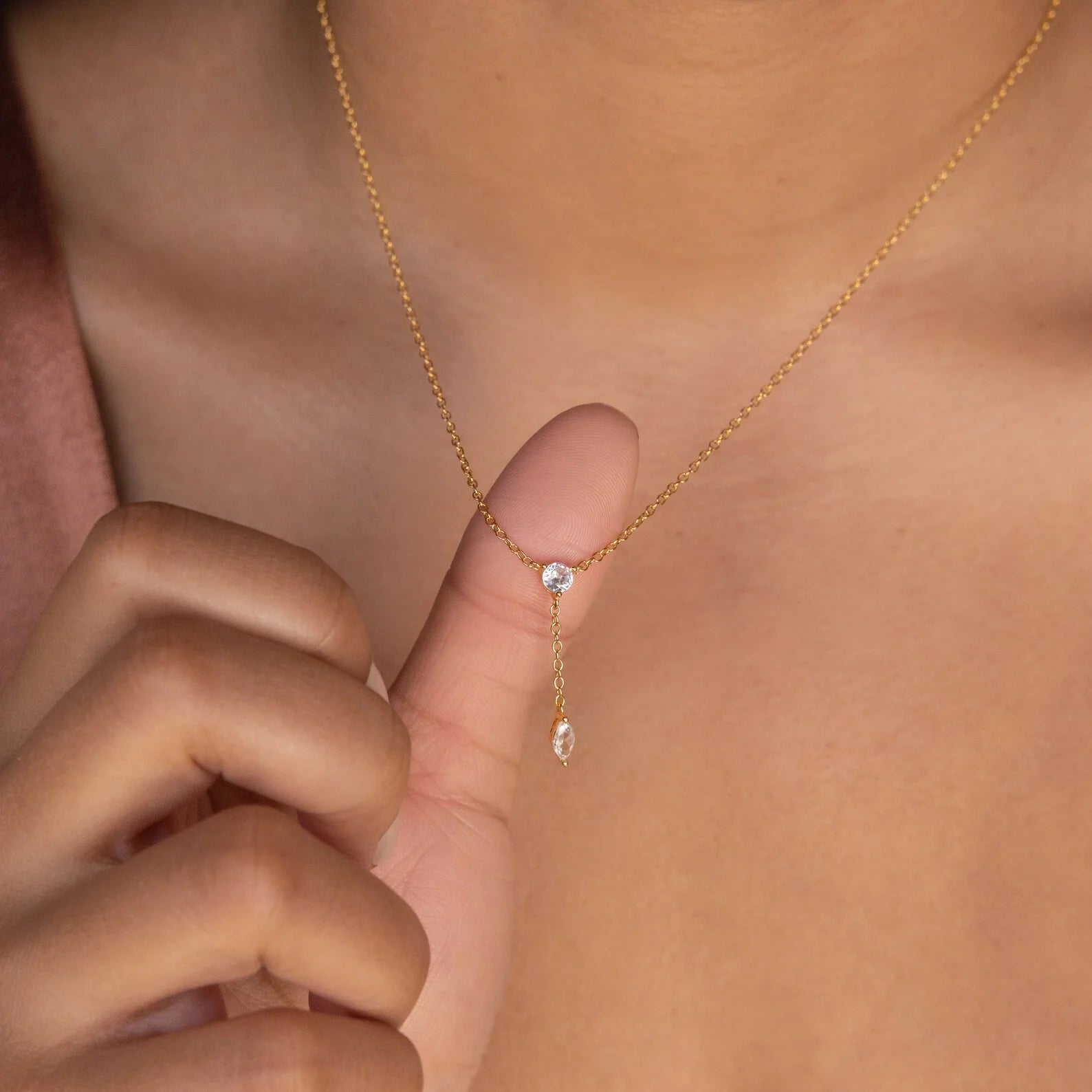 Diamond Lariat Necklace Silver 18K Gold Plated