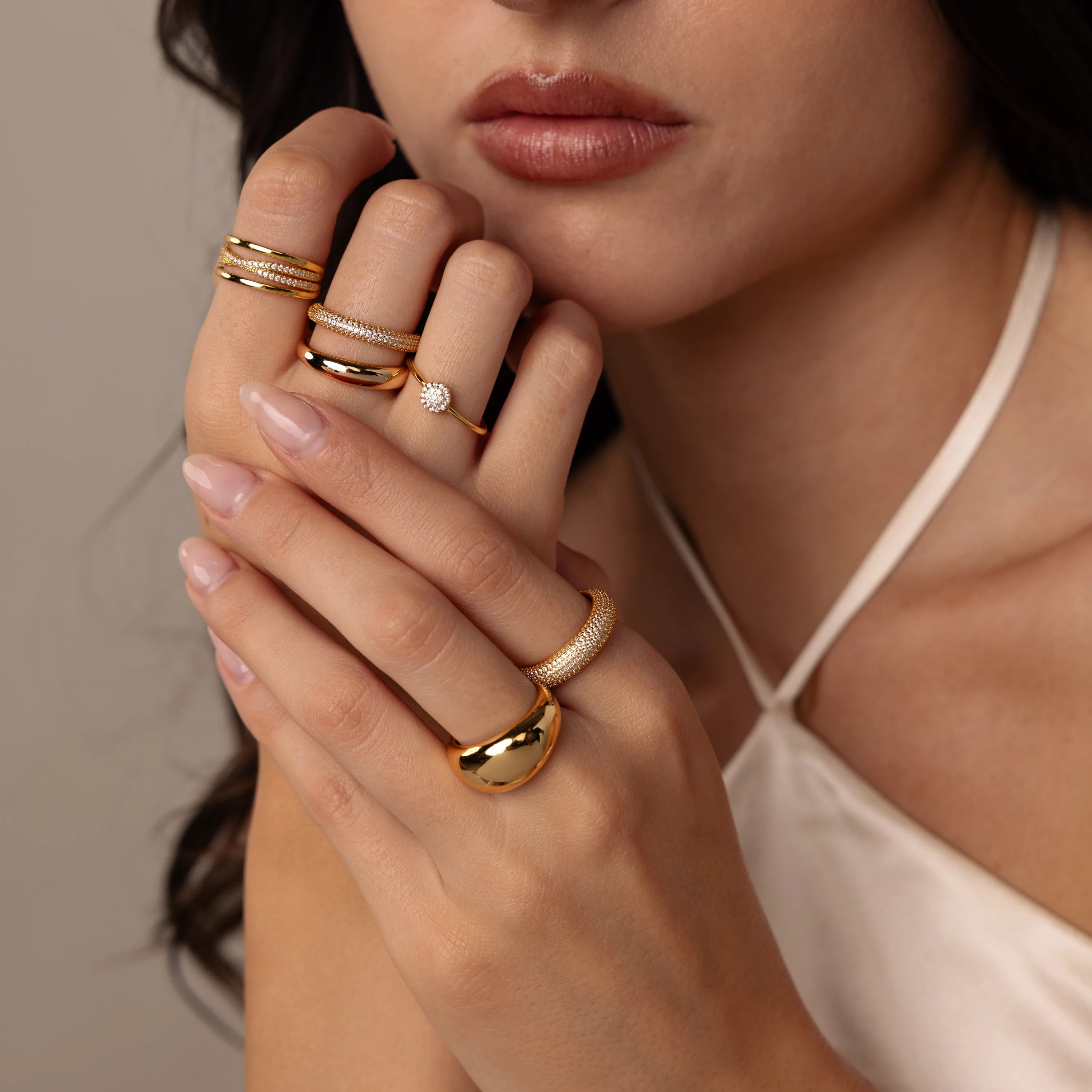Pave Stacking Rings Silver 18K Gold Plated