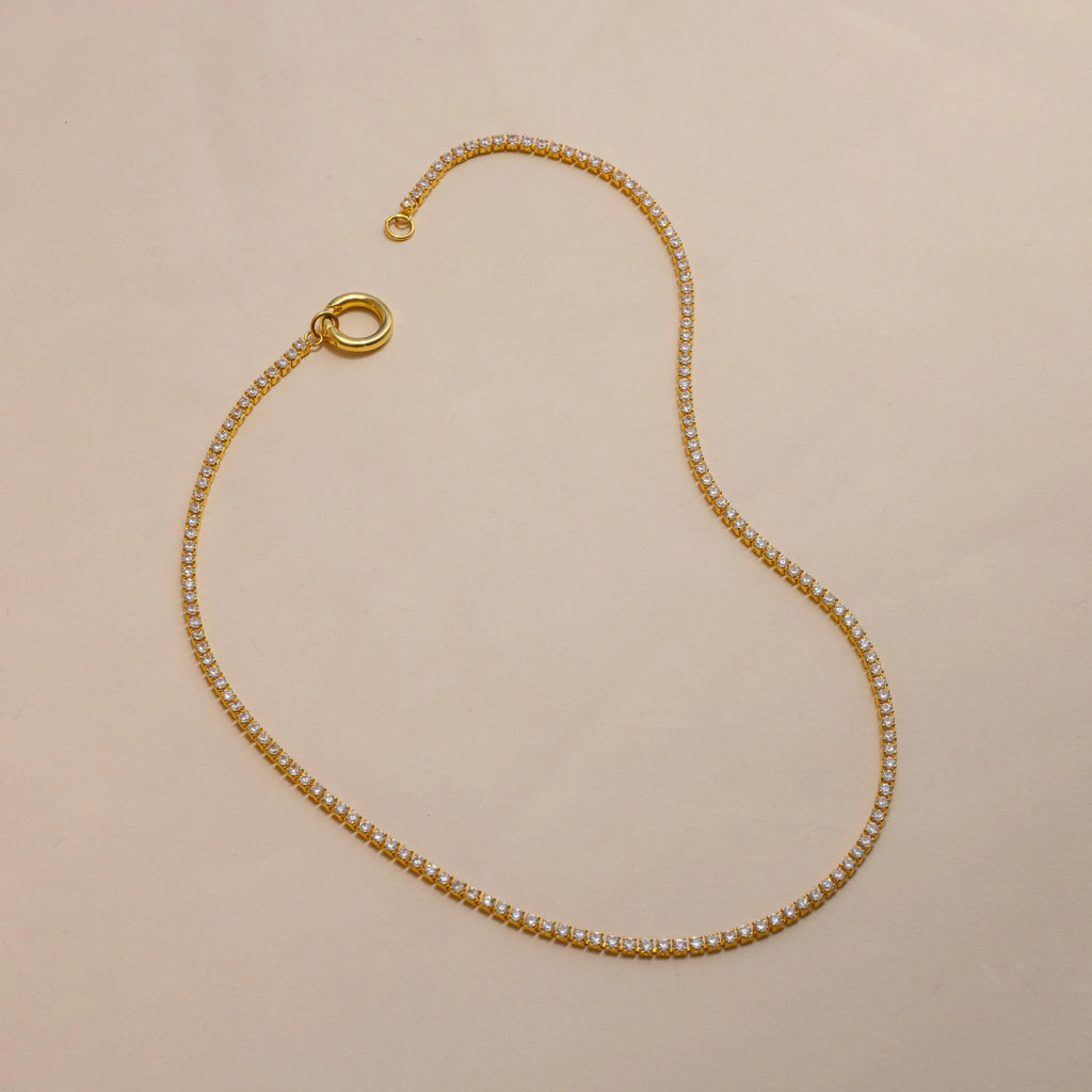Diamond Tennis Clasp Necklace Silver 18K Gold Plated