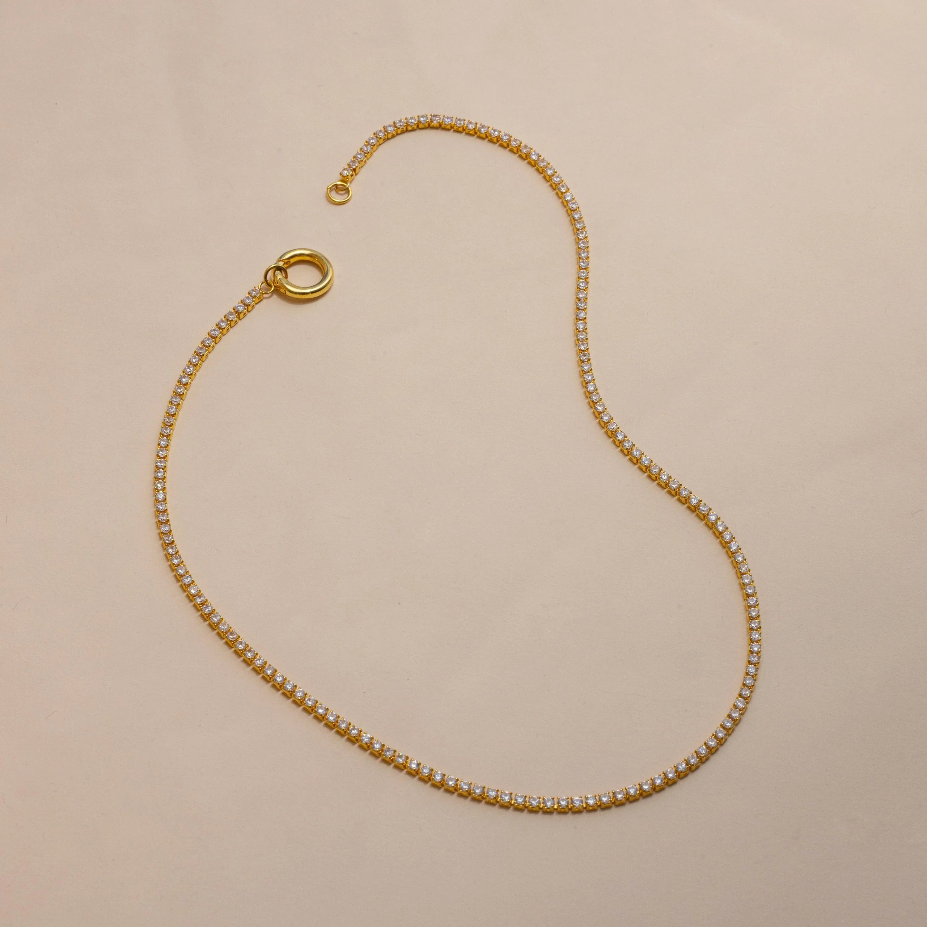 Diamond Tennis Clasp Necklace Silver 18K Gold Plated