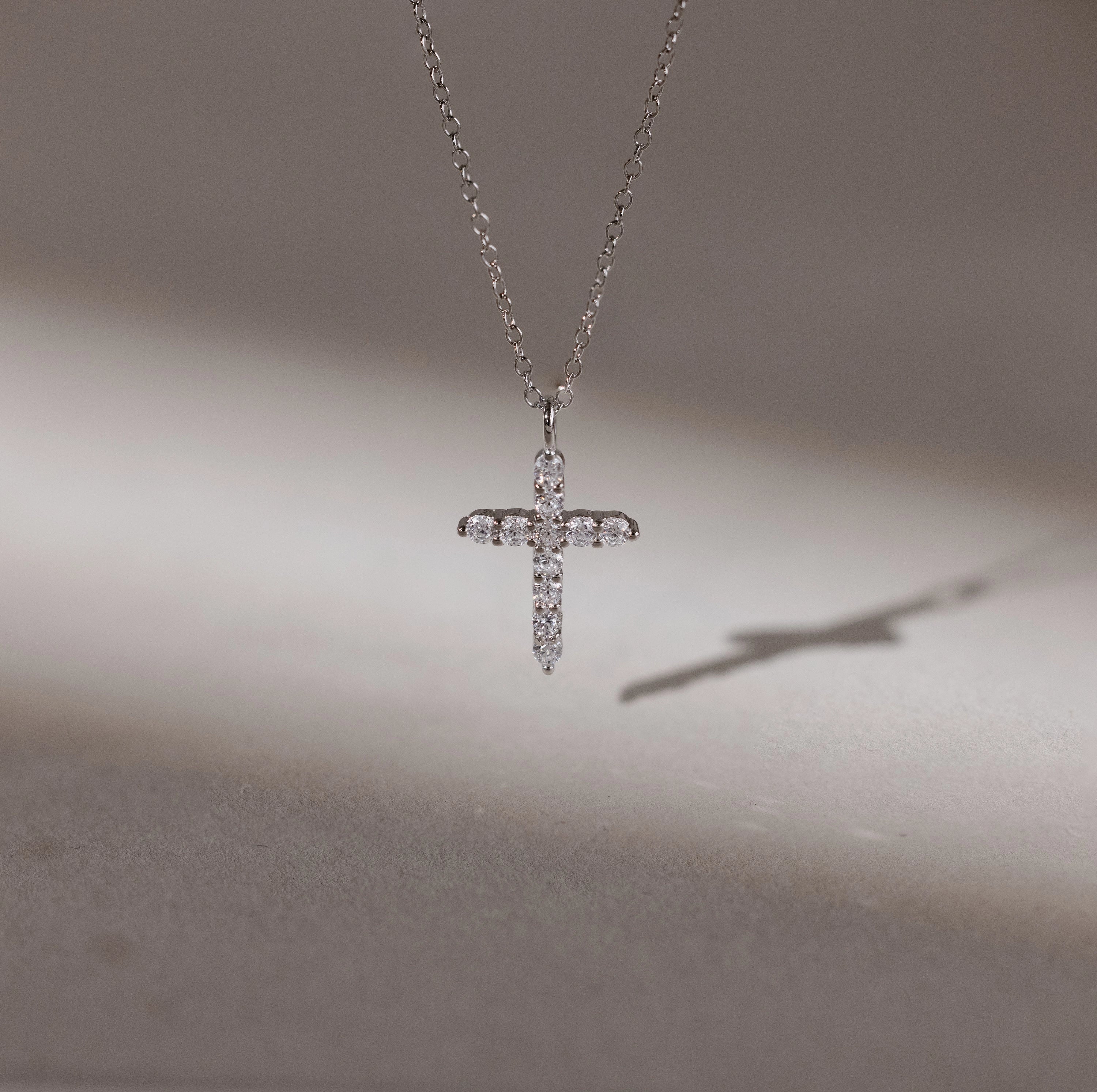 Diamond Pave Cross Necklace Silver 18K Gold Plated