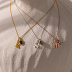 Initial Birthstone Charm Necklace Silver 18K Gold Plated
