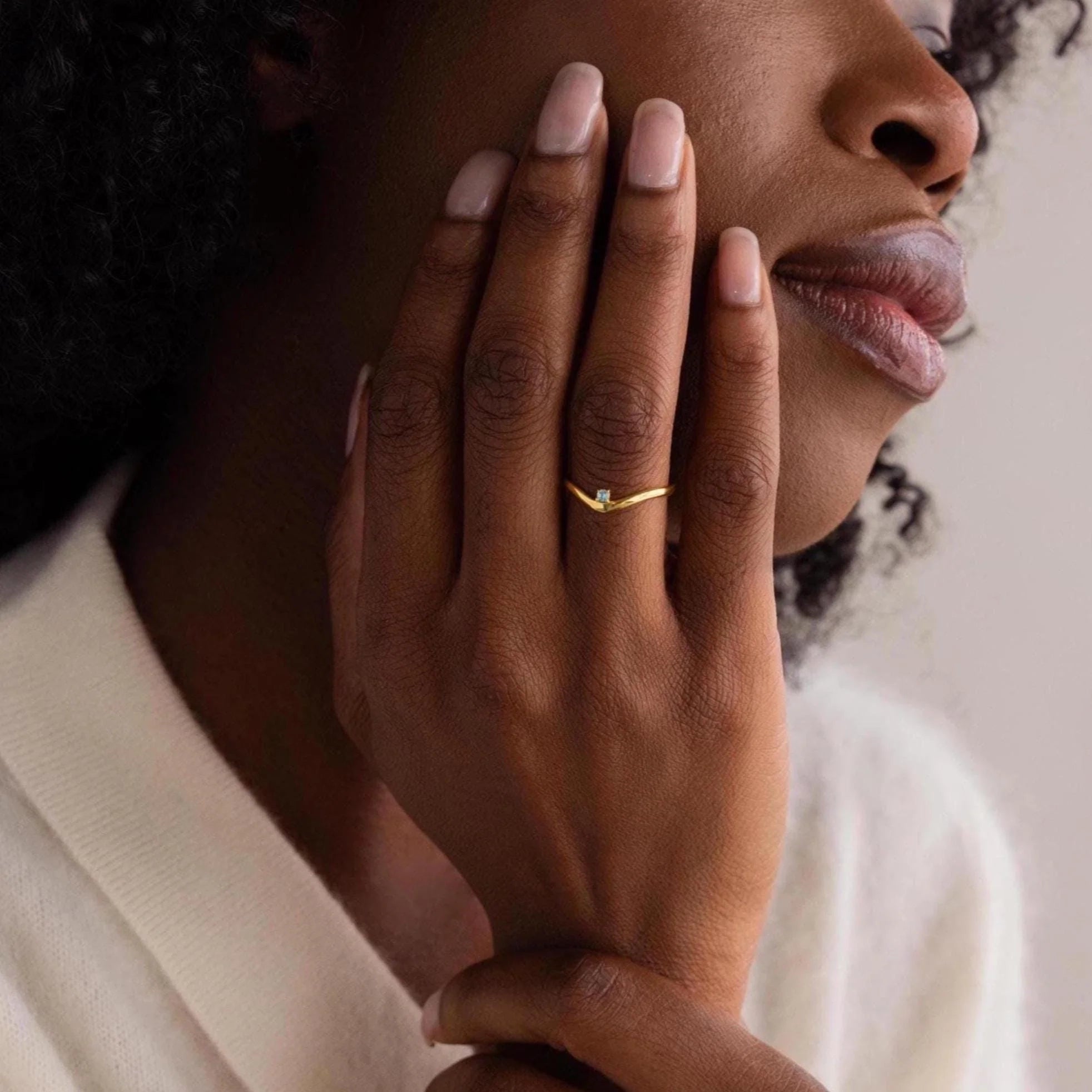 Topaz Drop Curve Ring Silver 18K Gold Plated