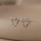 Opal & Diamond Mirror Chain Studs Silver 18K Gold Plated