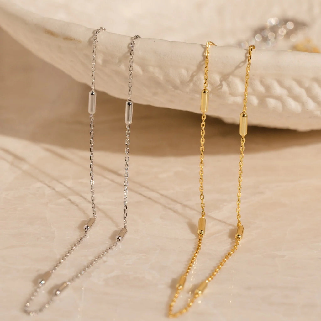 Bar Station Necklace Silver 18K Gold Plated
