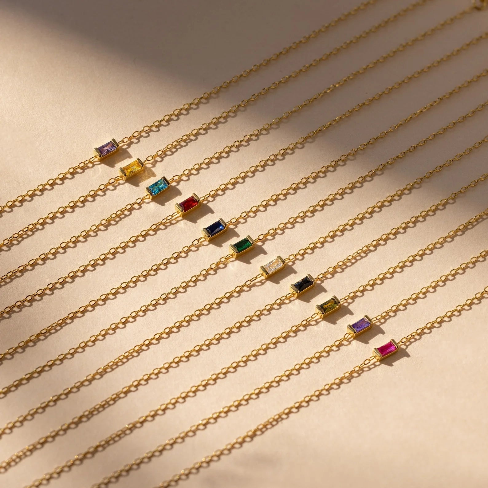 Baguette Cut Birthstone Bracelet Silver 18K Gold Plated