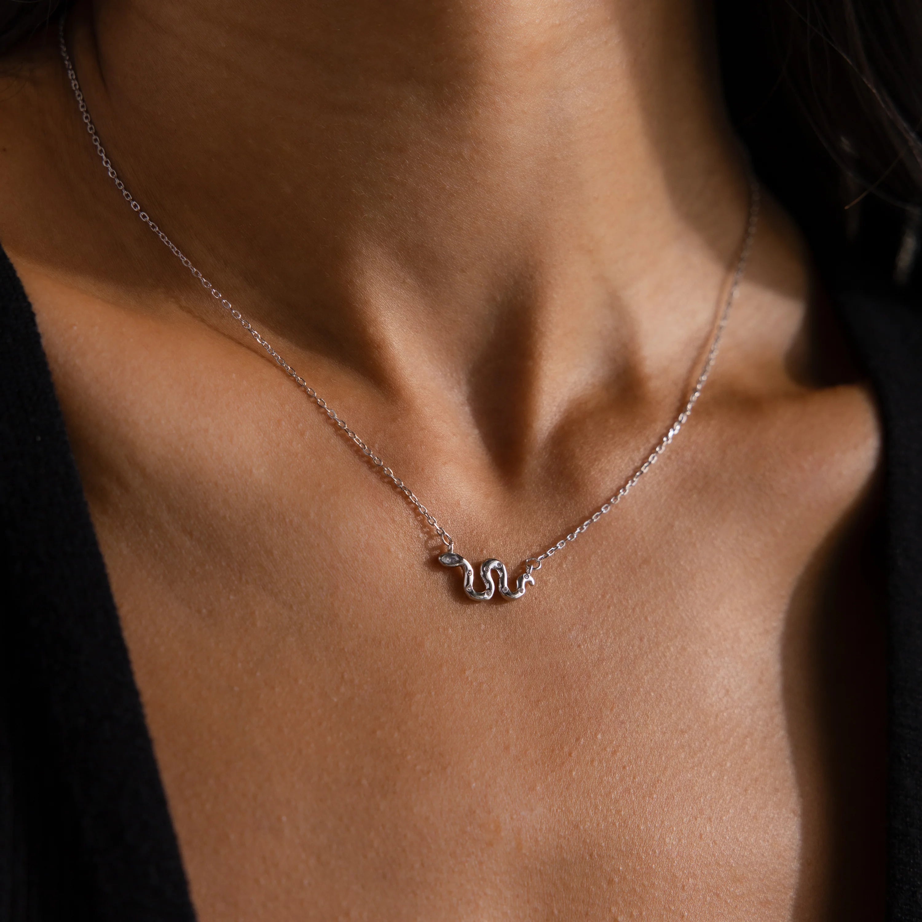 Dainty Viper Necklace Silver 18K Gold Plated