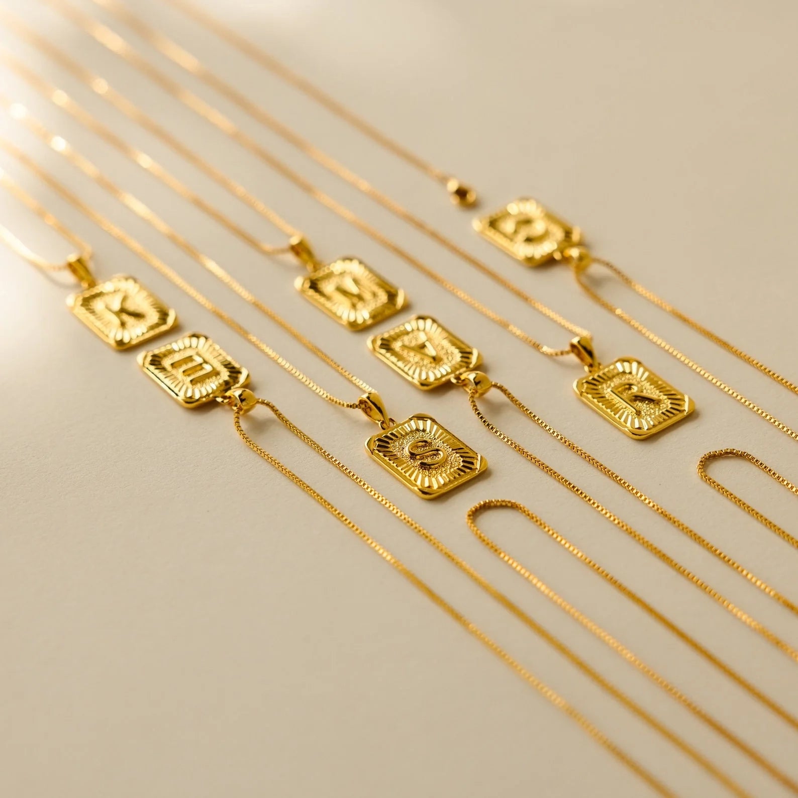 Initial Rectangle Pendant Necklace Silver 18K Gold Plated