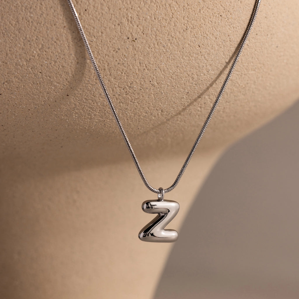 Bubble Letter Necklace Silver 18K Gold Plated