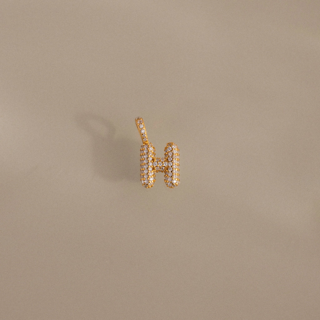 Diamond Pave Bubble Letter Charm Silver 18K Gold Plated