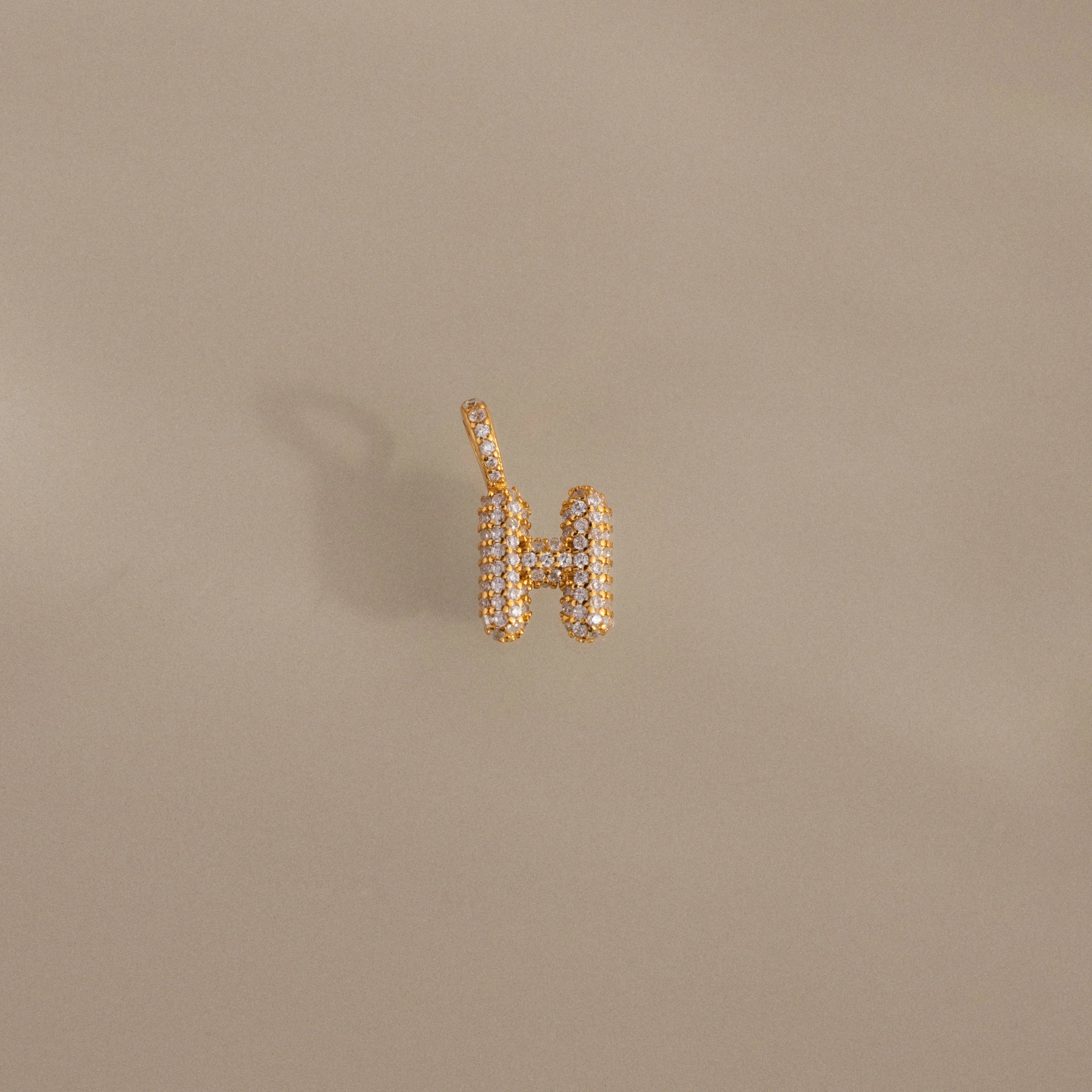 Diamond Pave Bubble Letter Charm Silver 18K Gold Plated
