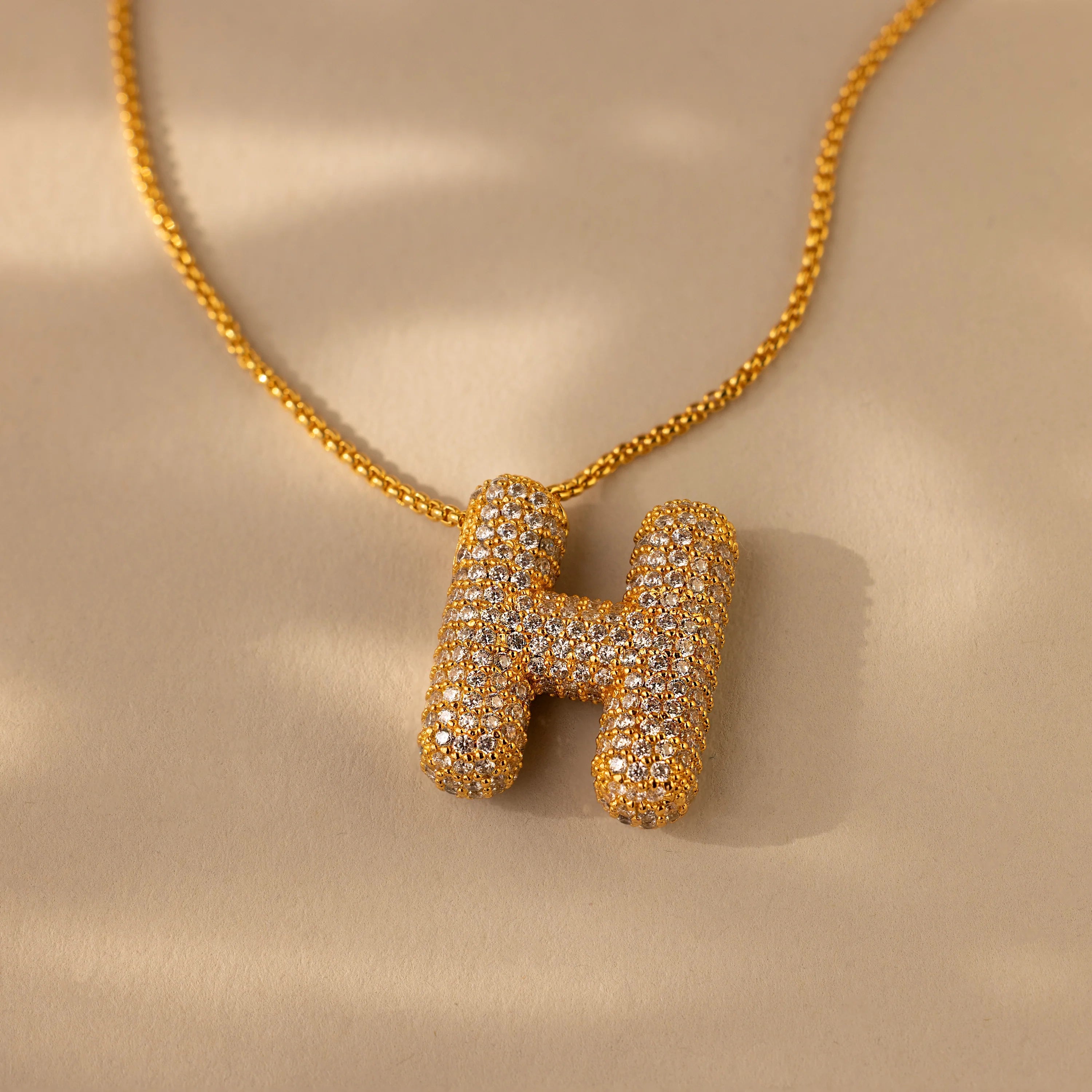 Pave Puff Letter Necklace Silver 18K Gold Plated