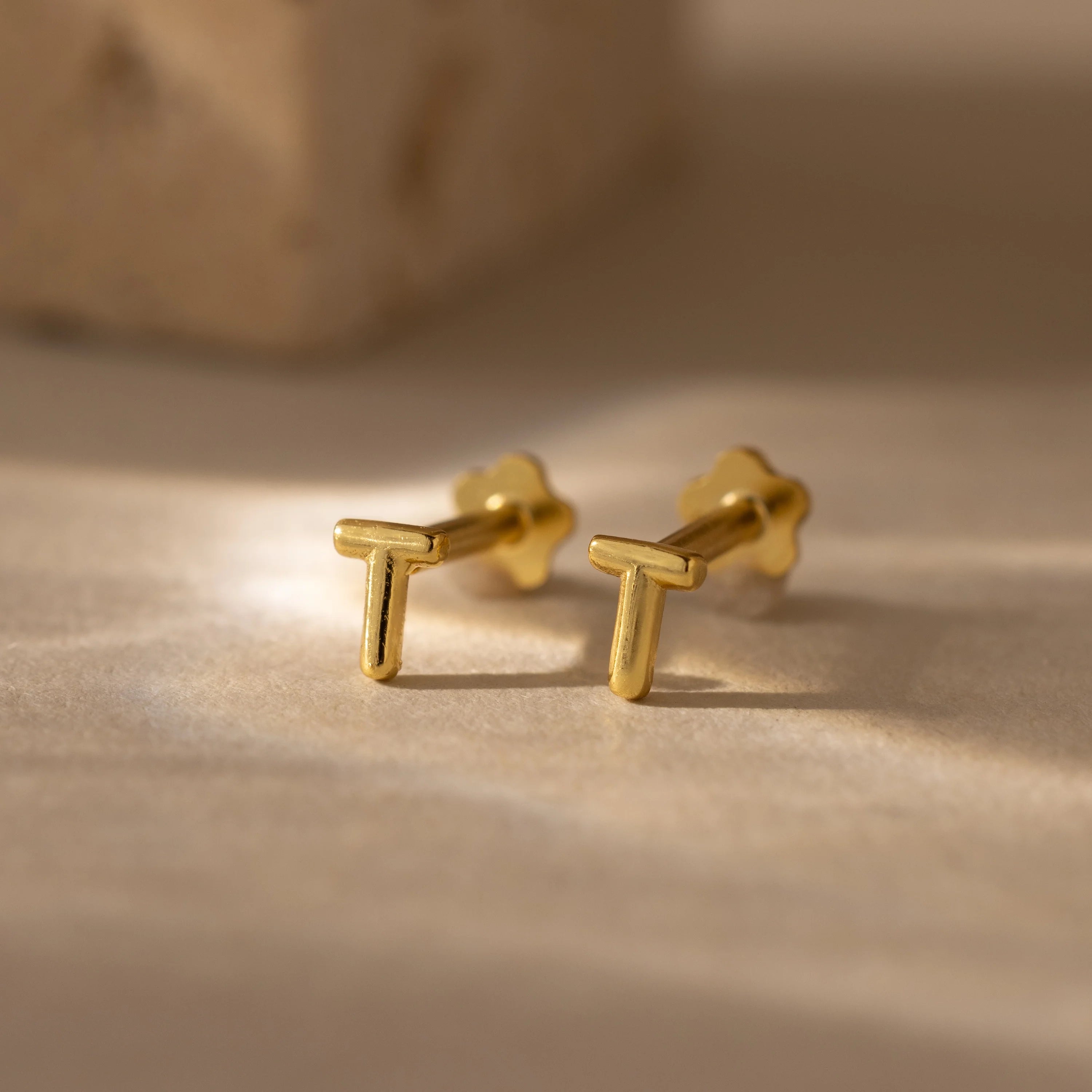 Bubble Initial Flatback Studs Silver 18K Gold Plated