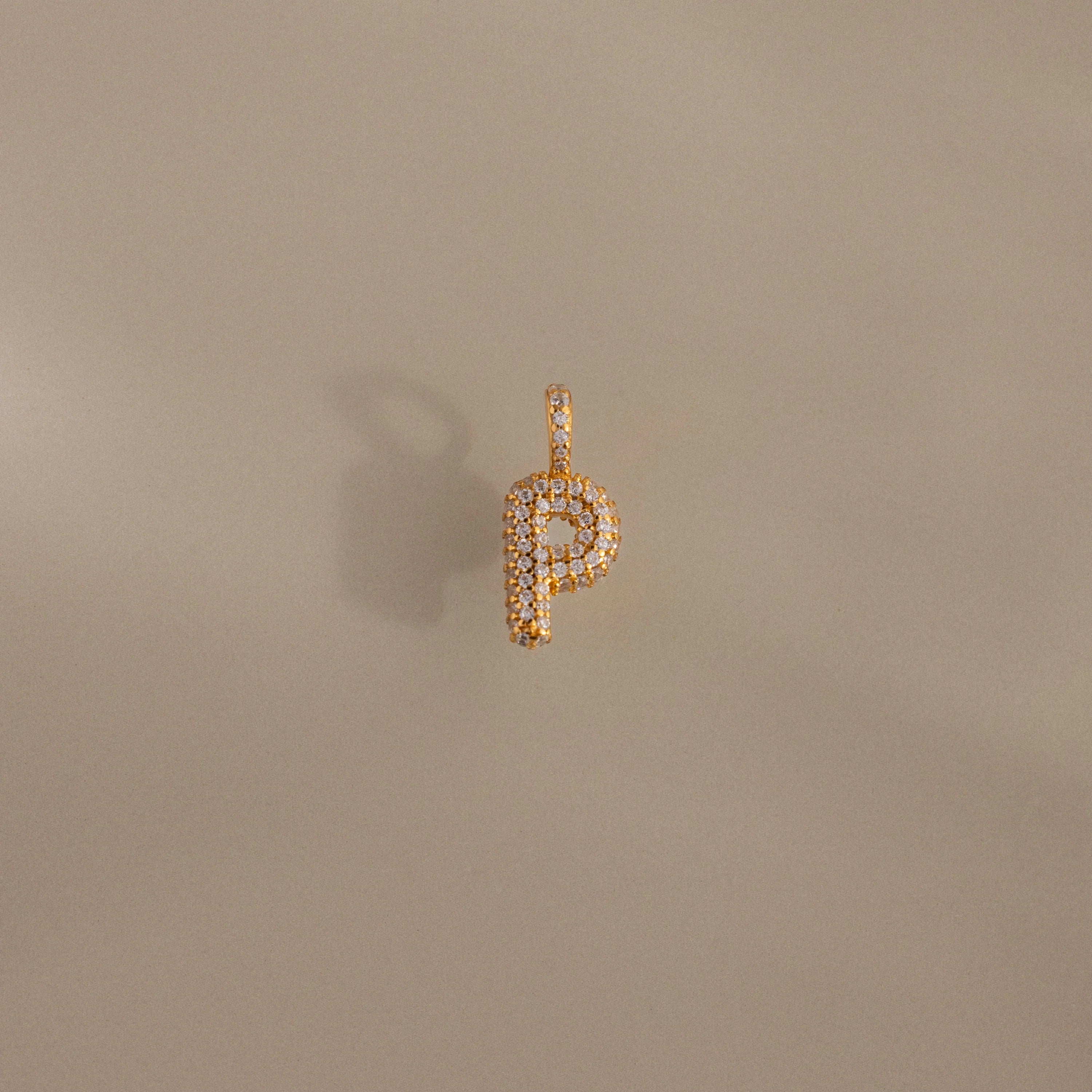 Diamond Pave Bubble Letter Charm Silver 18K Gold Plated