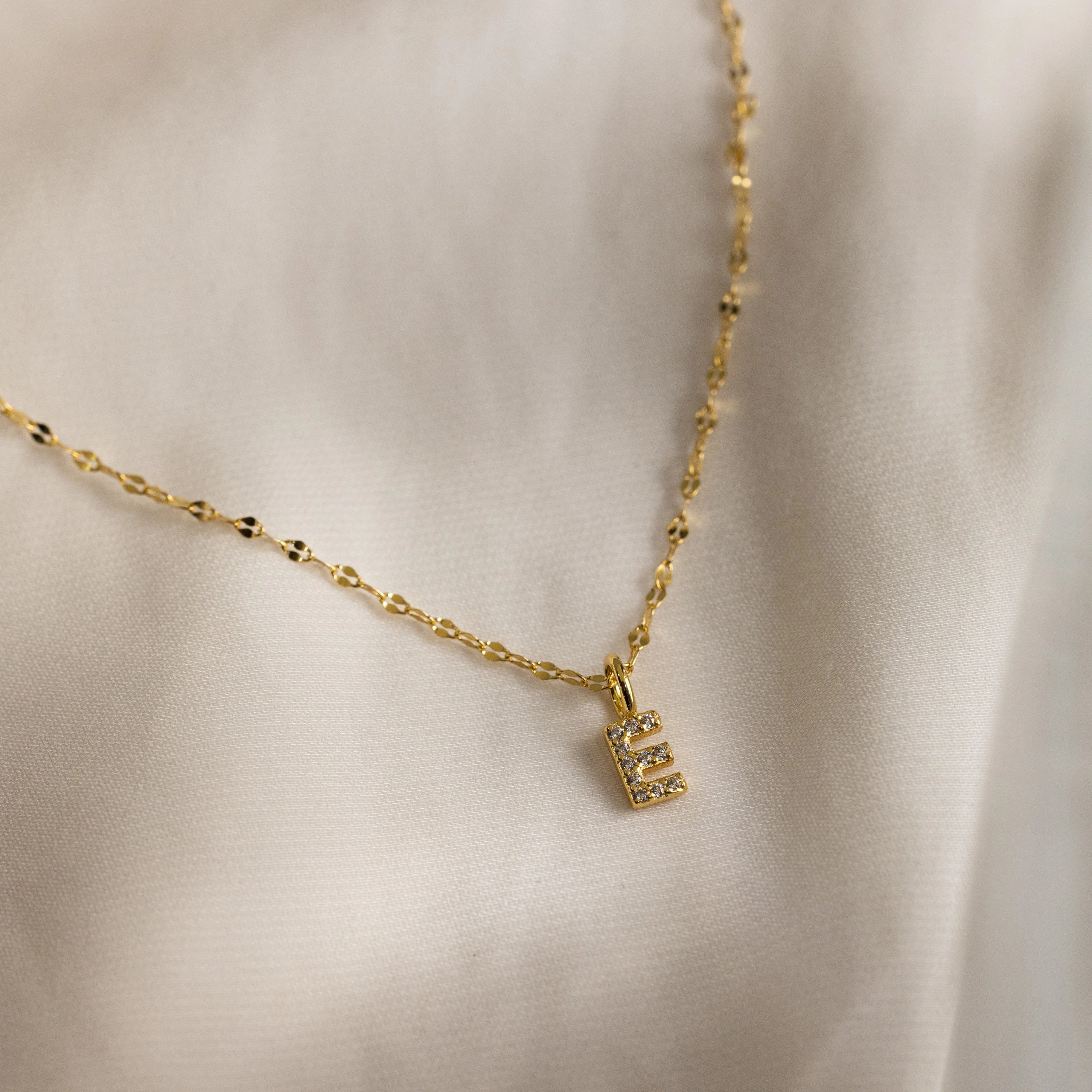 Dainty Pave Letter Necklace Silver 18K Gold Plated