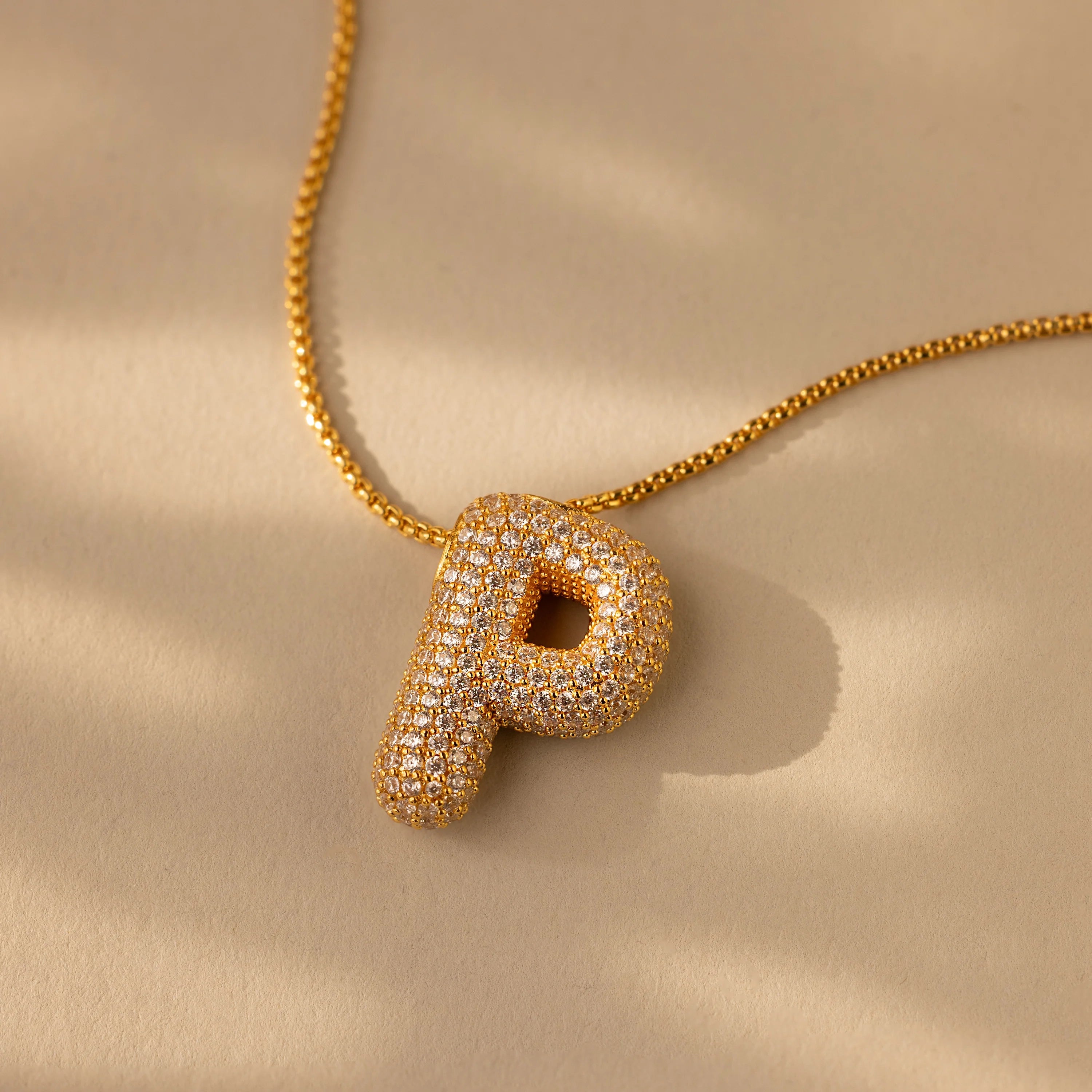 Pave Puff Letter Necklace Silver 18K Gold Plated