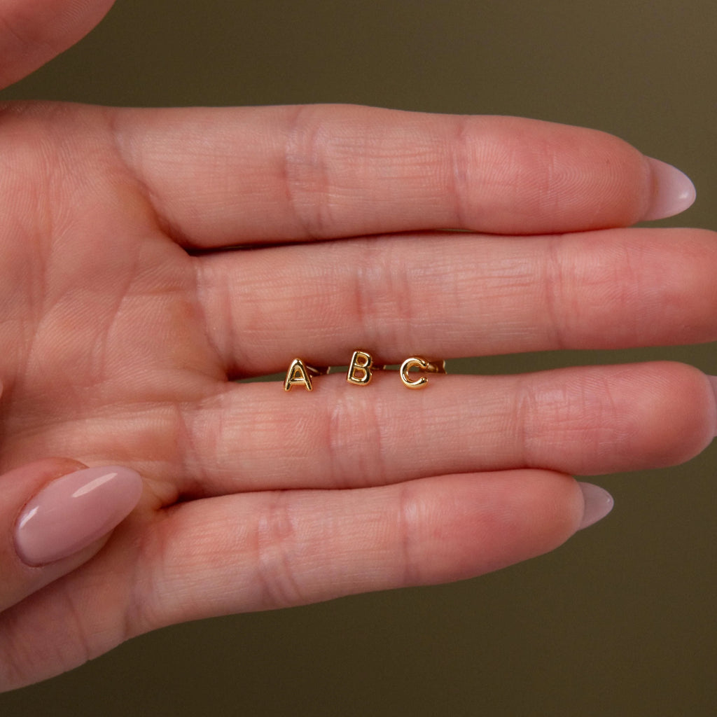 Bubble Initial Flatback Studs Silver 18K Gold Plated