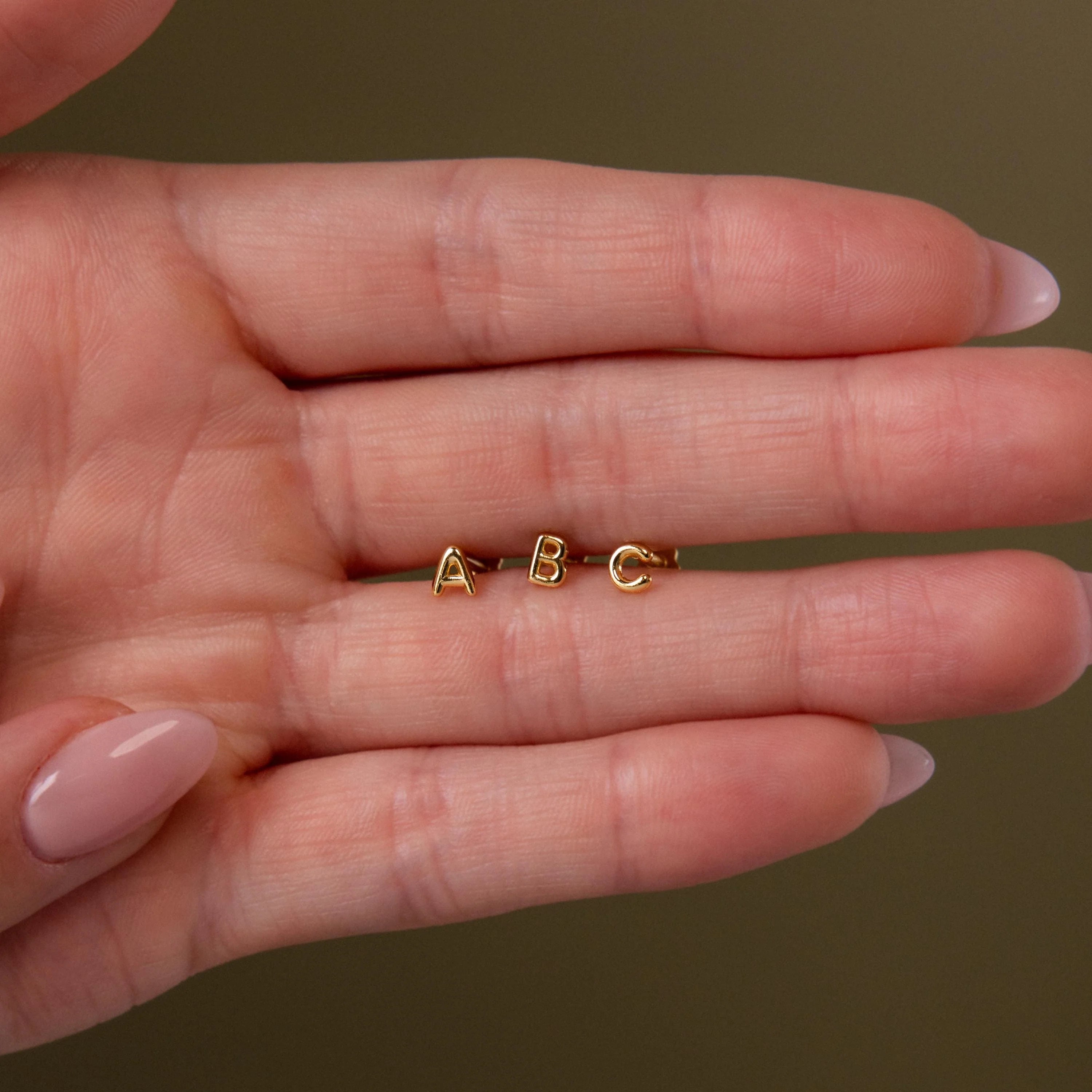 Bubble Initial Flatback Studs Silver 18K Gold Plated