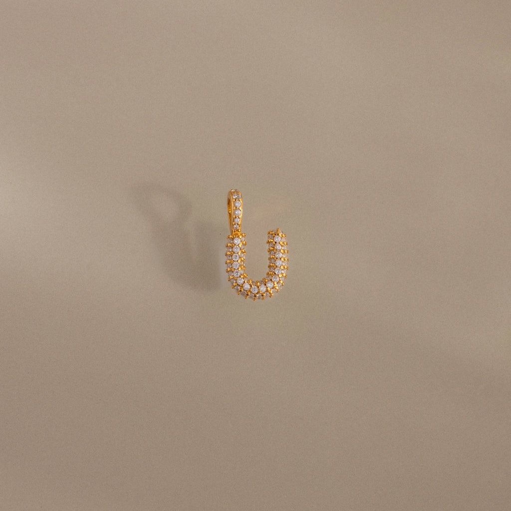 Diamond Pave Bubble Letter Charm Silver 18K Gold Plated