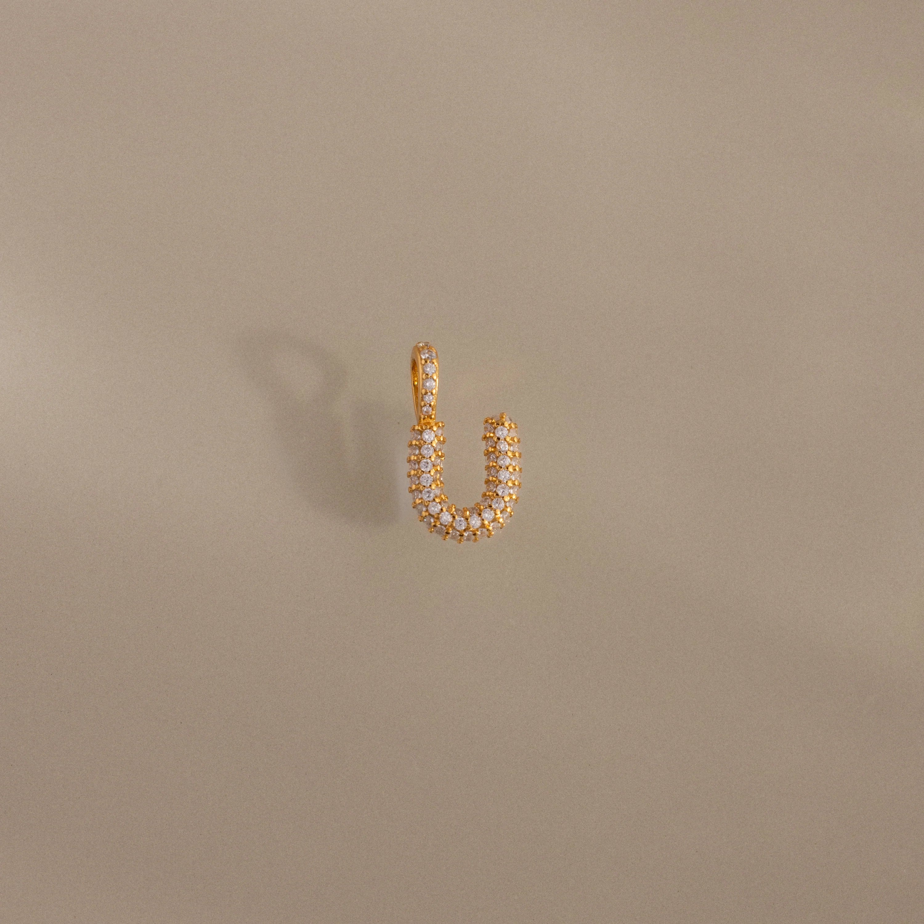 Diamond Pave Bubble Letter Charm Silver 18K Gold Plated