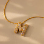 Pave Puff Letter Necklace Silver 18K Gold Plated