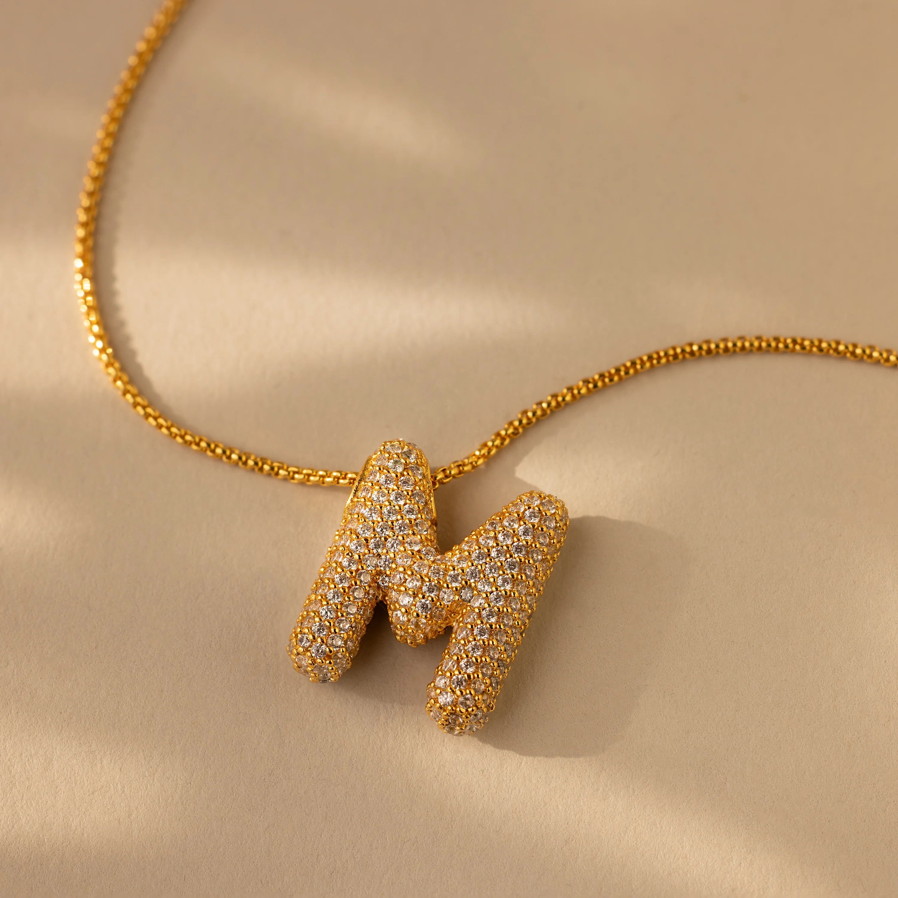 Pave Puff Letter Necklace Silver 18K Gold Plated