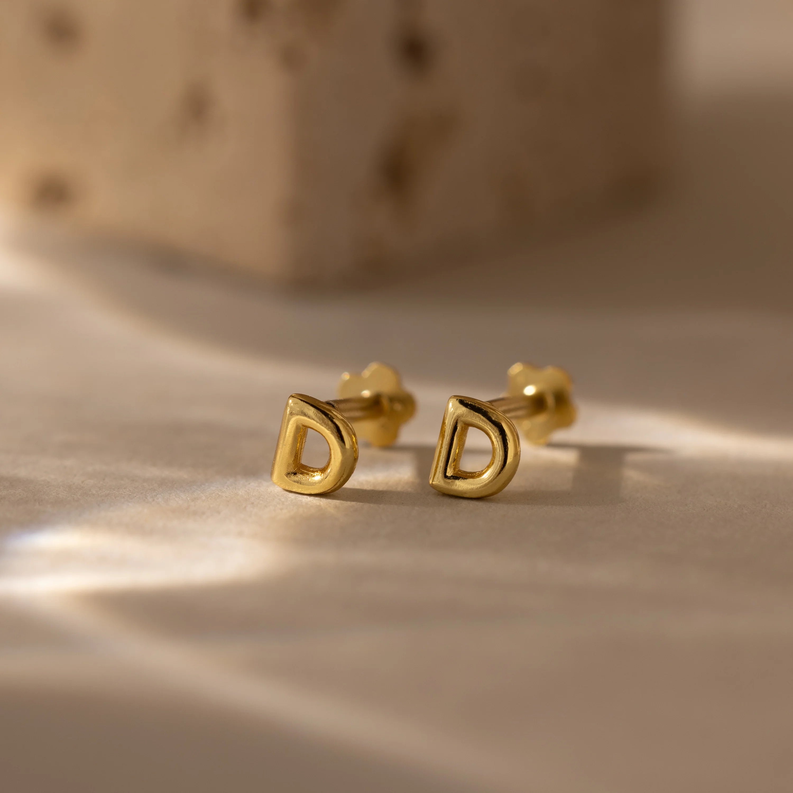 Bubble Initial Flatback Studs Silver 18K Gold Plated