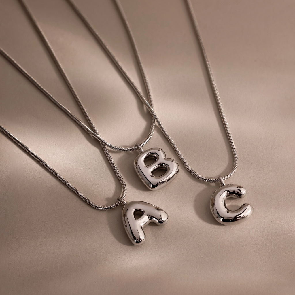 Bubble Letter Necklace Silver 18K Gold Plated