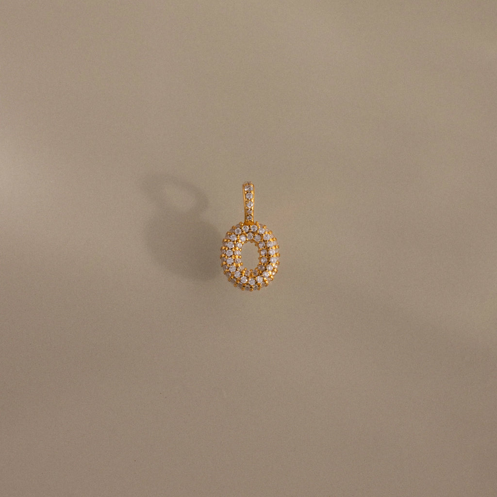 Diamond Pave Bubble Letter Charm Silver 18K Gold Plated