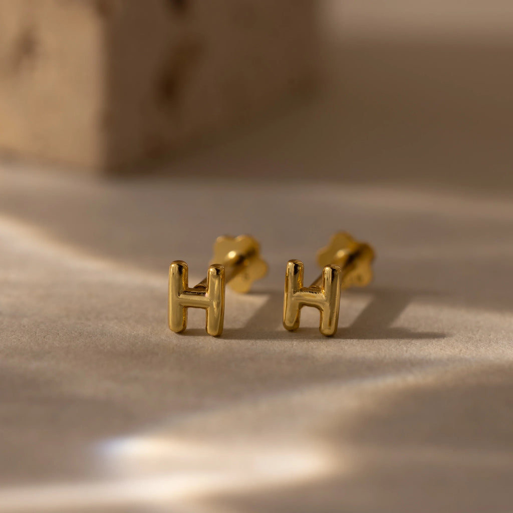 Bubble Initial Flatback Studs Silver 18K Gold Plated