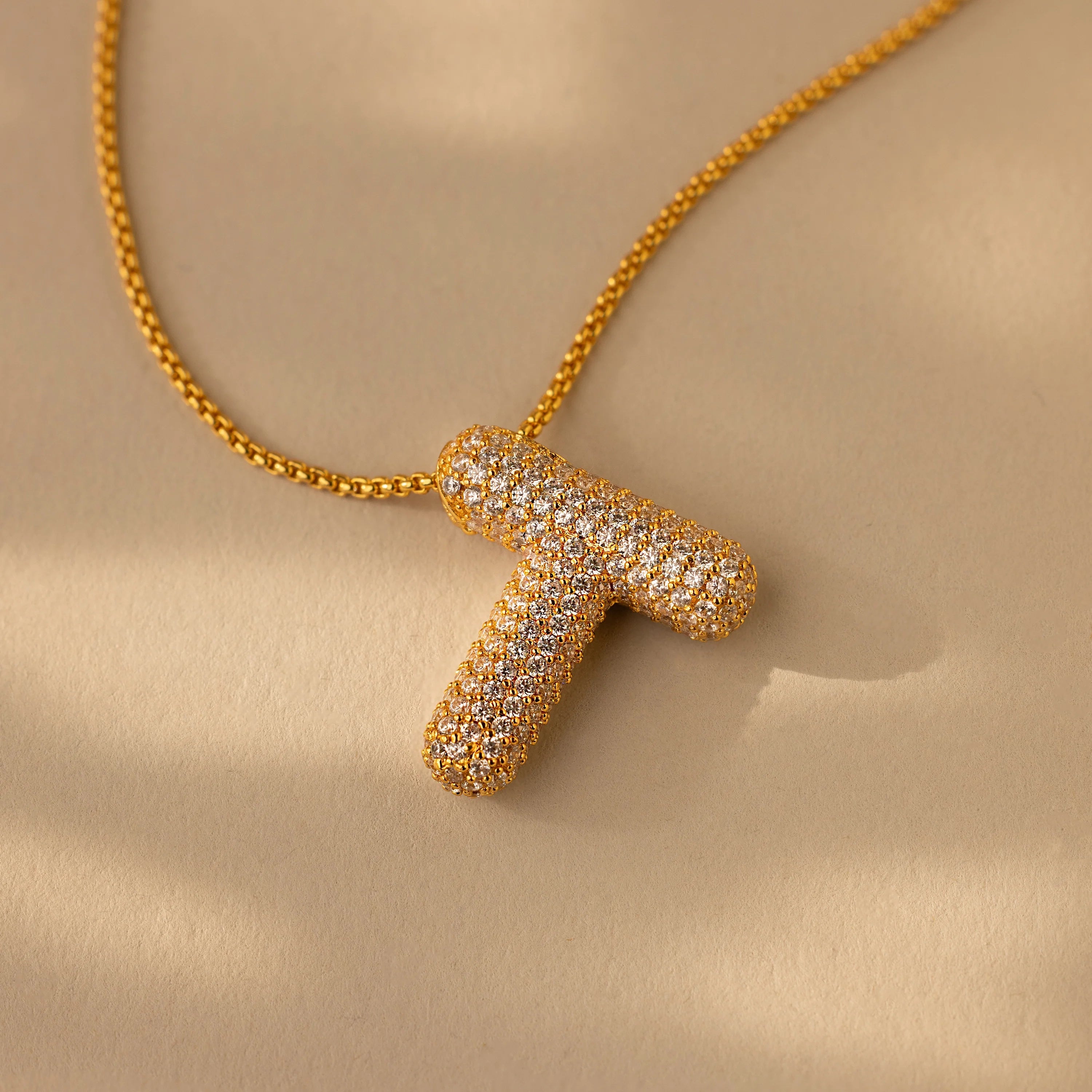 Pave Puff Letter Necklace Silver 18K Gold Plated
