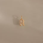 Diamond Pave Bubble Letter Charm Silver 18K Gold Plated