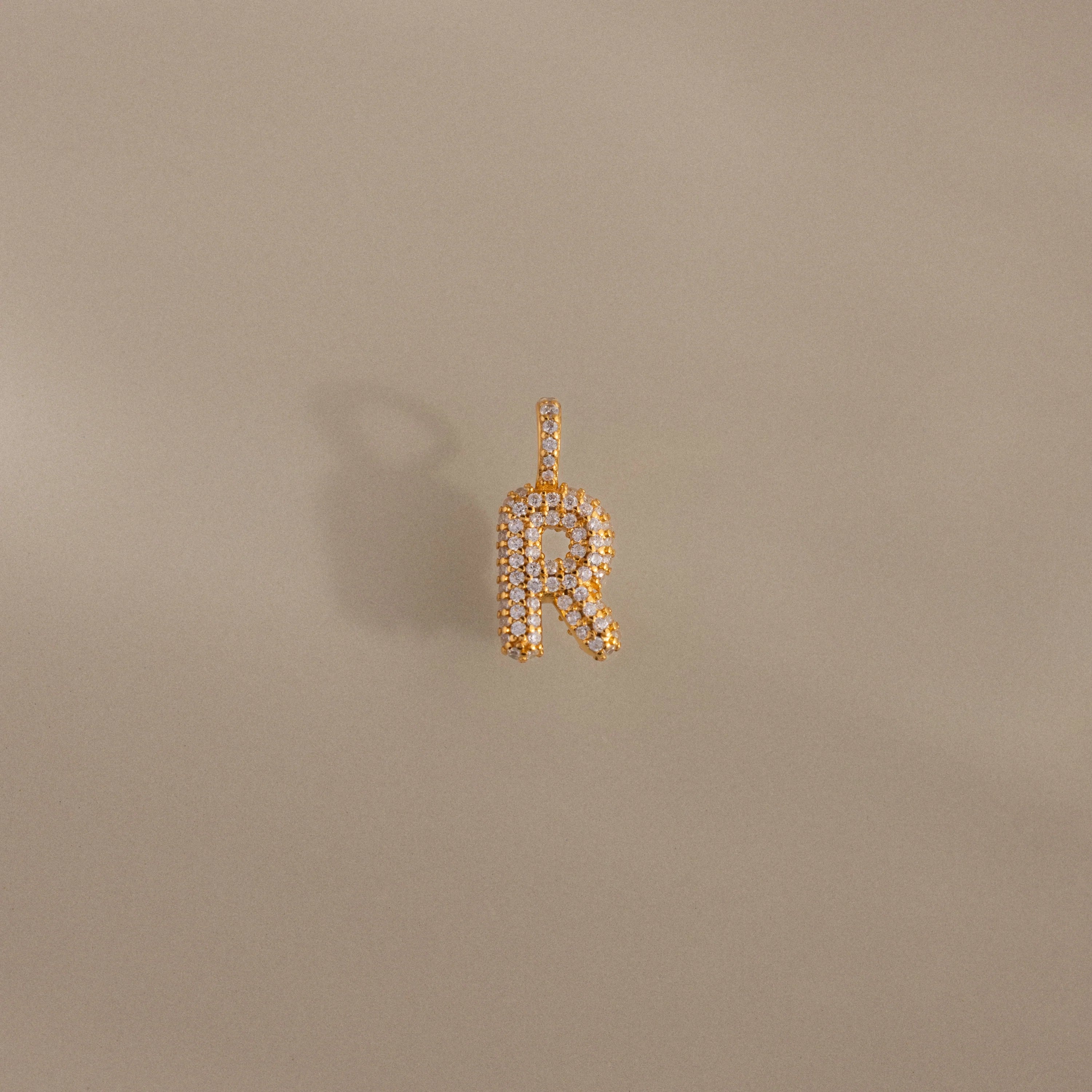 Diamond Pave Bubble Letter Charm Silver 18K Gold Plated