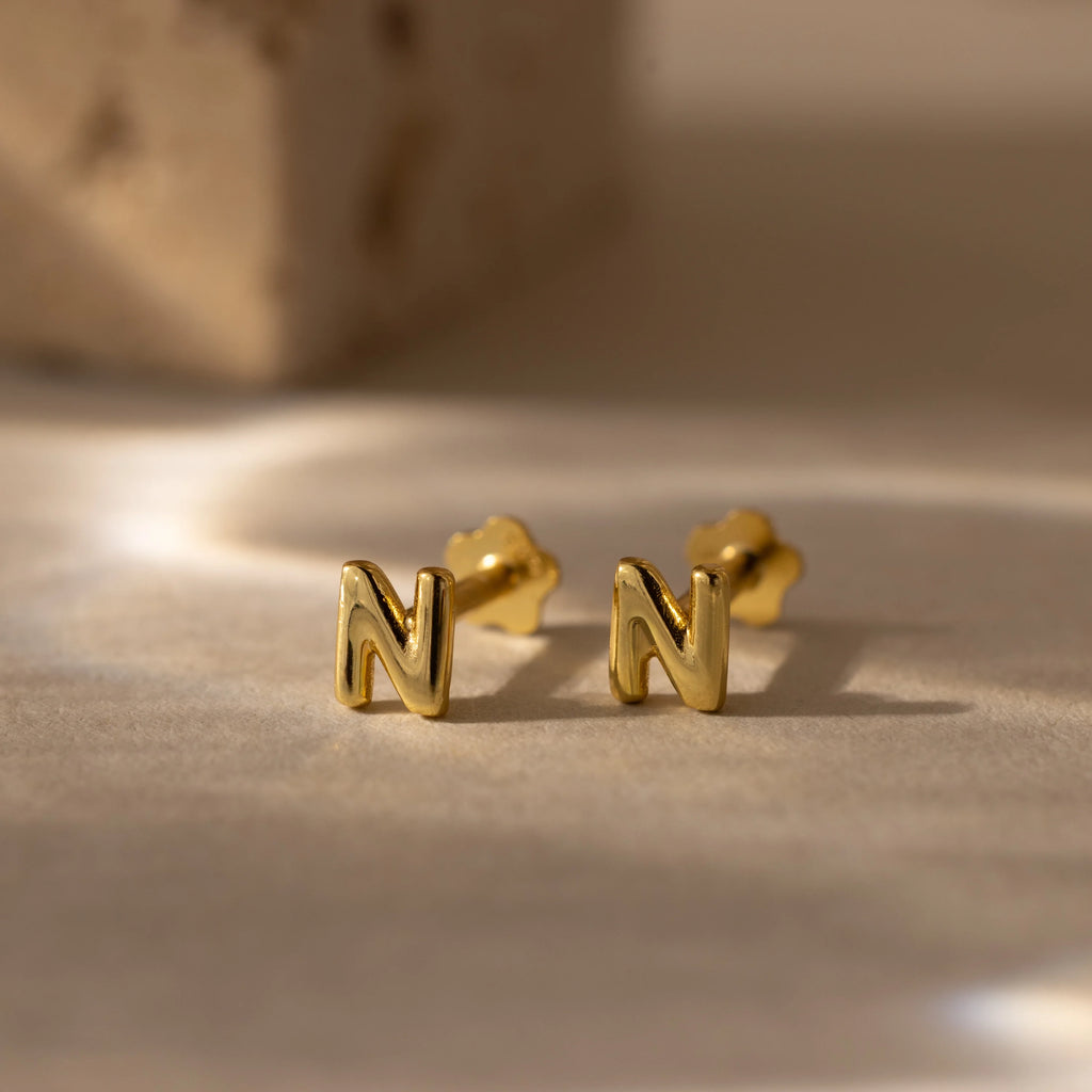 Bubble Initial Flatback Studs Silver 18K Gold Plated