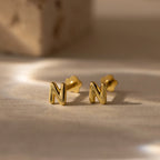 Bubble Initial Flatback Studs Silver 18K Gold Plated