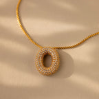 Pave Puff Letter Necklace Silver 18K Gold Plated